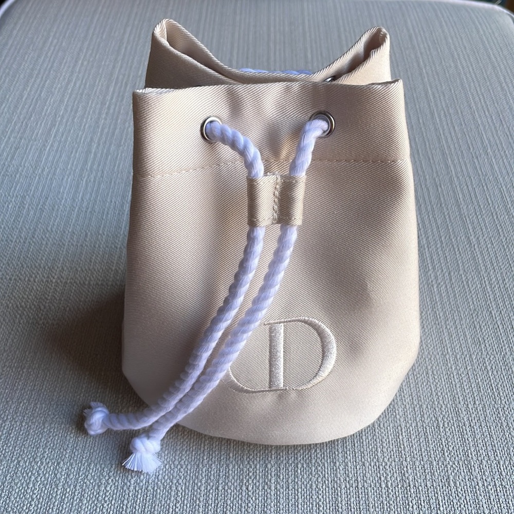 Dior beauty beige canvas drawstring pouch small bag pochon